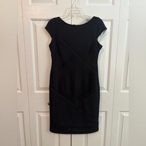 Dressbarn Black Textured Diagonal Ribbed Midi Dress